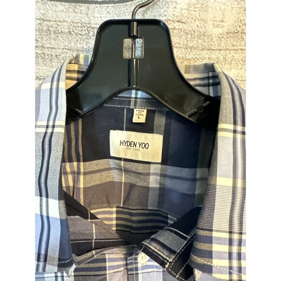 Hyden Yoo Mens Plaid Blue Button down Size L - Picture 3 of 3